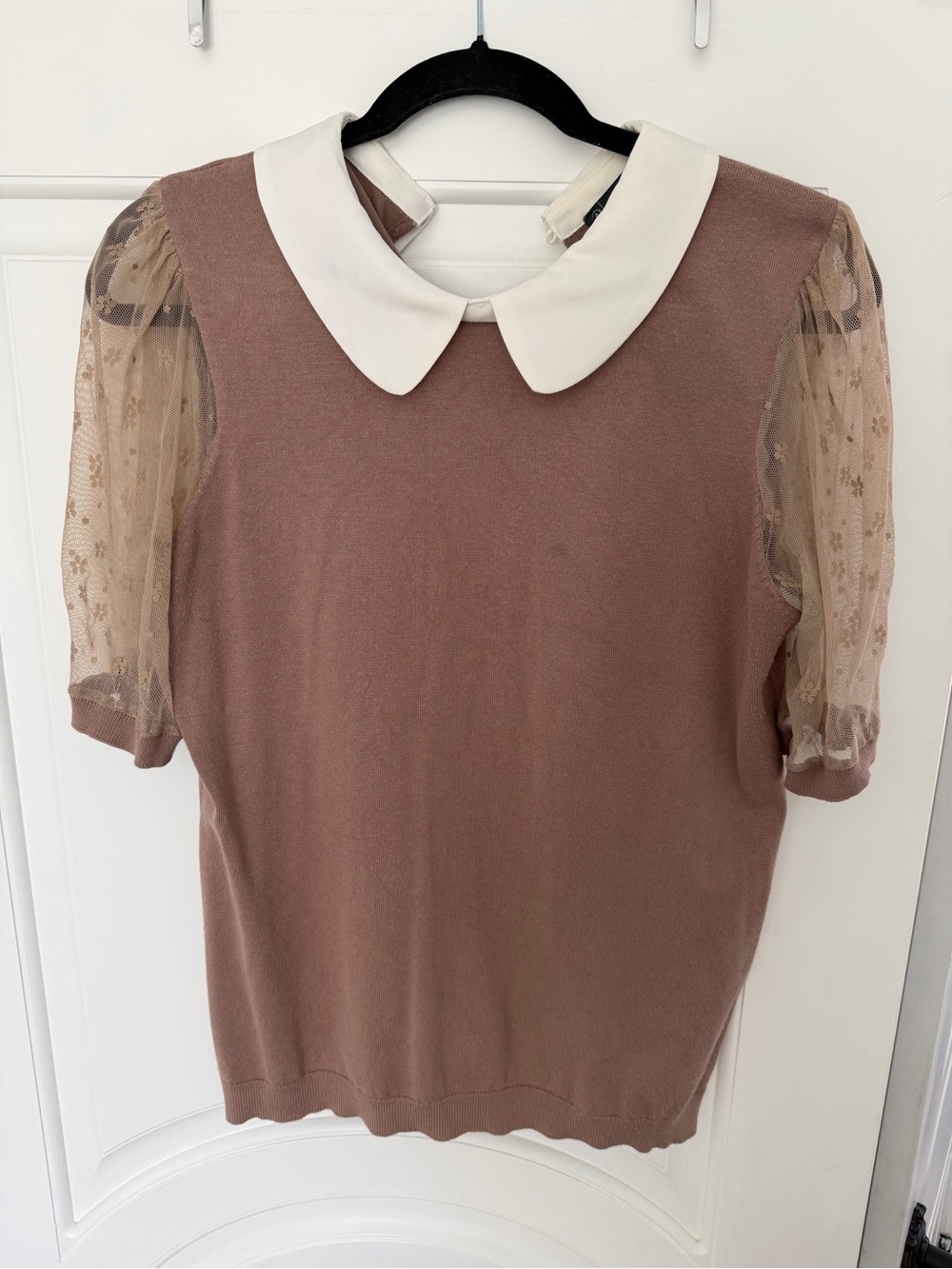 Adrianna Papell Mauve Short Sleeve Top with White Peter Pan Collar